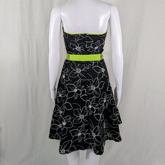 Ruby Rox Juniors Size 3 Black and White Floral Formal Dress Lime Green Strapless - Picture 2 of 5